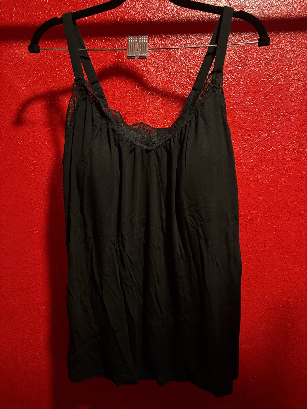 42. NWT Black Lace-Trim Camisole Top with liner and pads- Women's